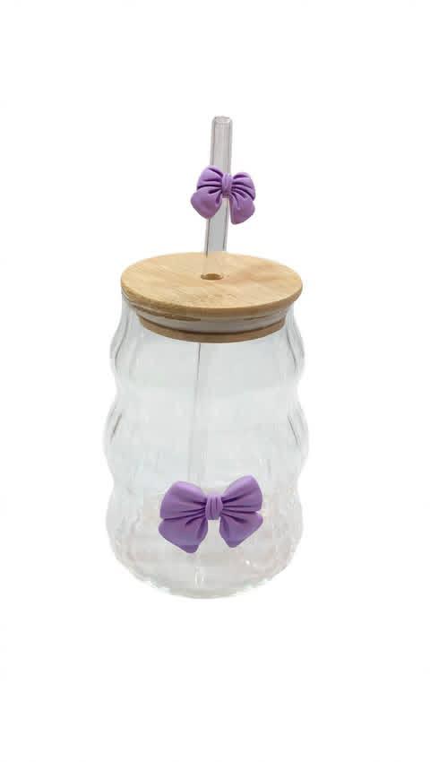 1PC Air Tight Bow Glass Juice Mug Jar High Quality Borosilicate For Juices